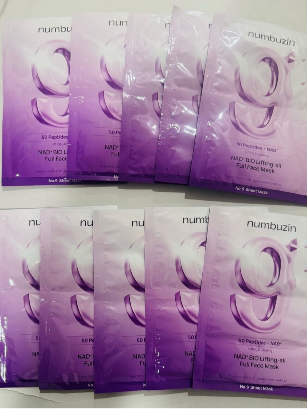 Numbuzin No. 9 NAD+ Bio Lifting Full Face Mask 10 pack
